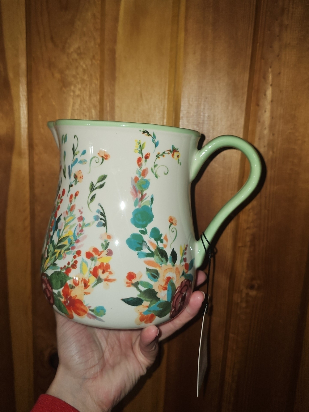 The Pioneer Woman Cream Ceramic Floral Pitcher with Green Handle - Picture 3 of 4